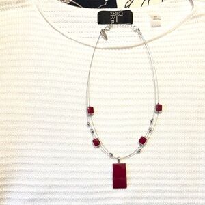 New York & Company Maroon and Silver Necklace